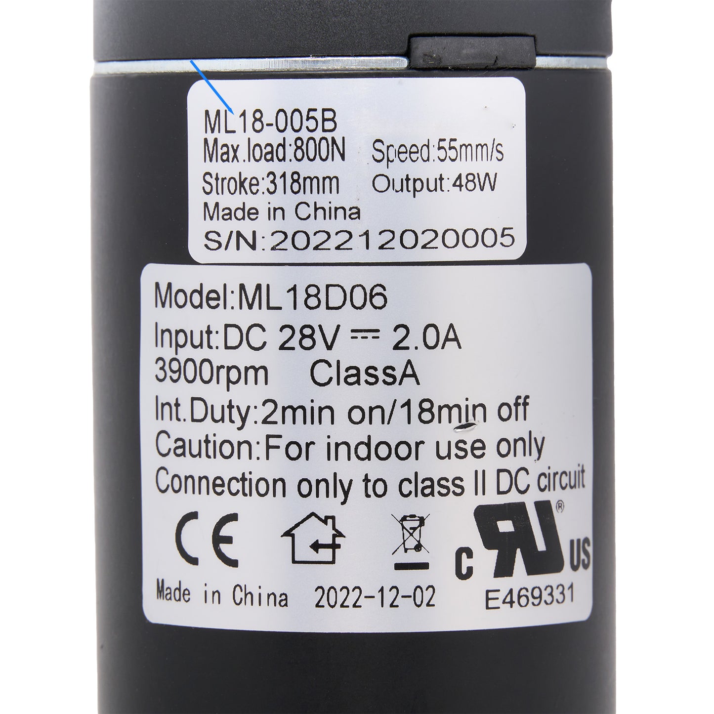 Mulin ML18-005B Linear Actuator for Recliner/Lift Chair