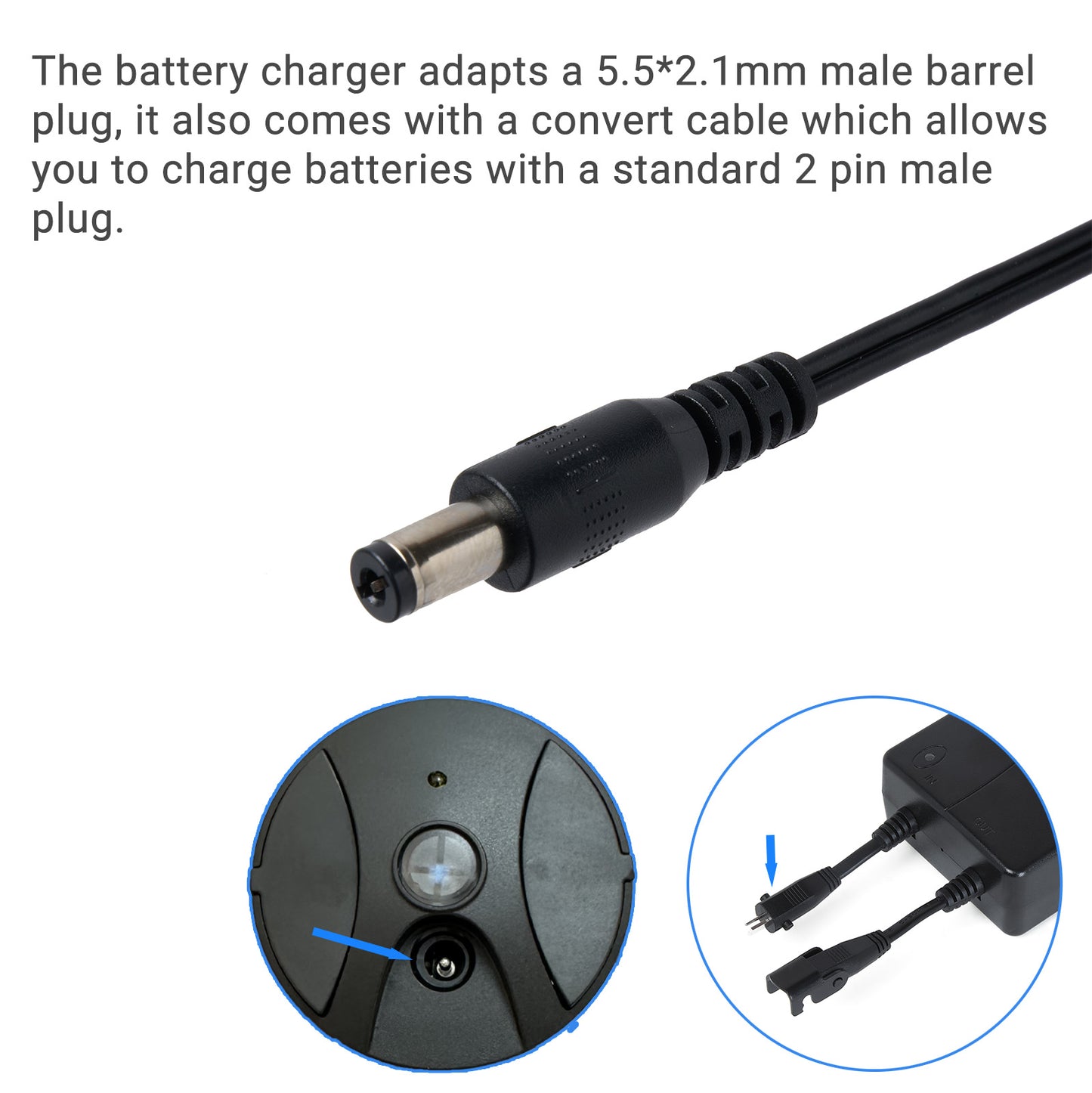 29.4V 500mA Furniture Battery Charger Male Barrel Plug with 2 pin converter