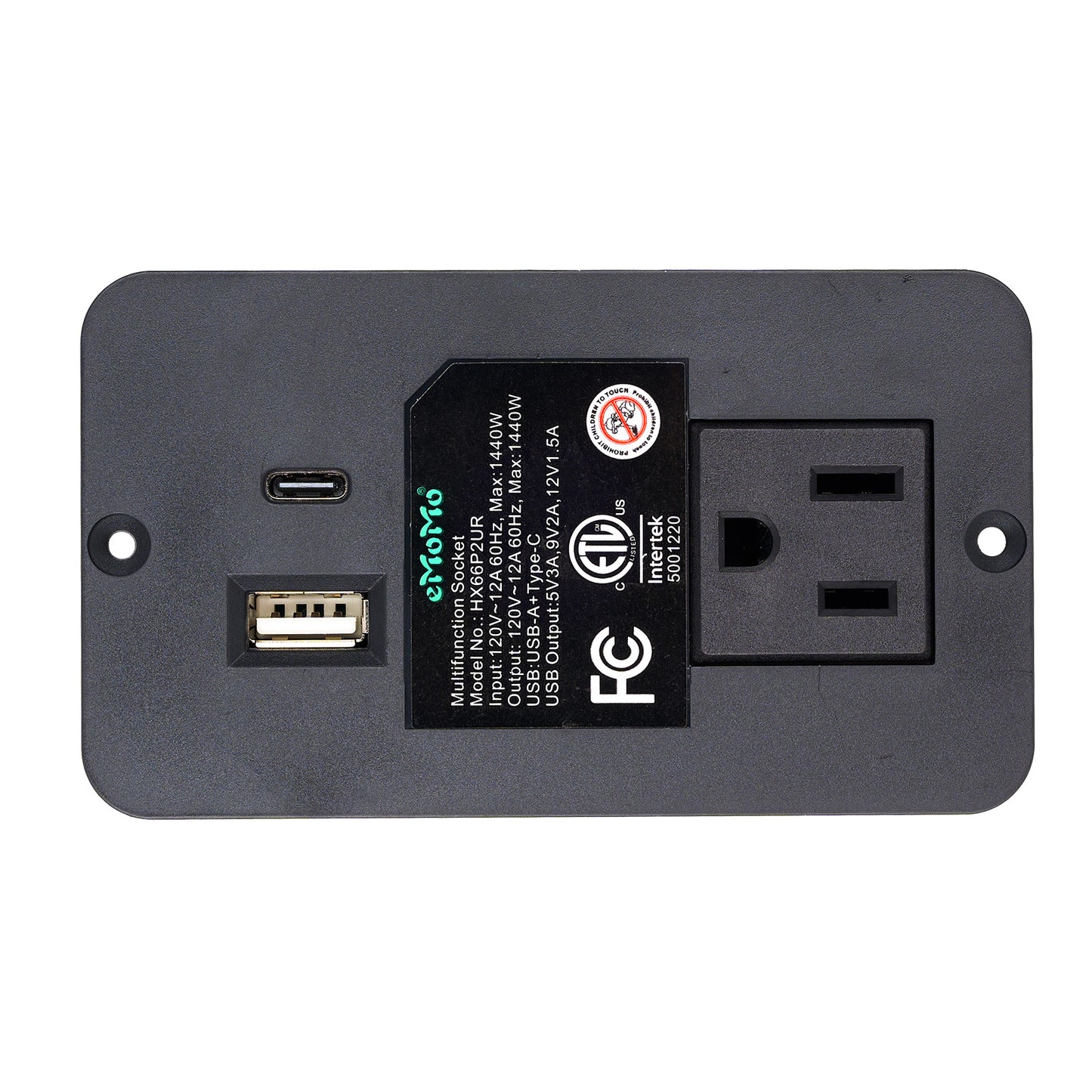 eMoMo HX66P2UR Furniture Recessed Power Strip with AC Outlet, USB & Type C