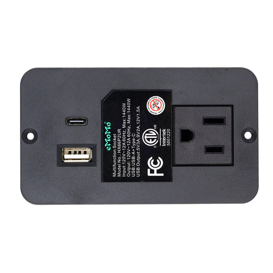 eMoMo HX66P2UR Furniture Recessed Power Strip with AC Outlet, USB & Type C
