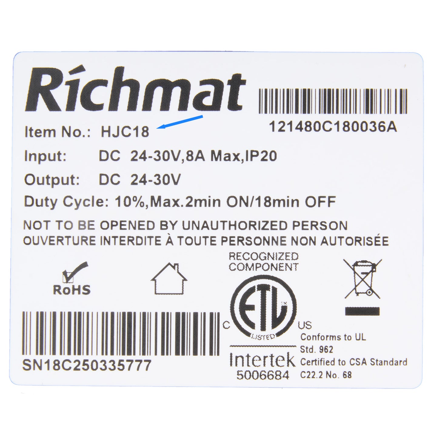 Richmat HJC18 Control Box Junction Box for Adjustable Bed Base
