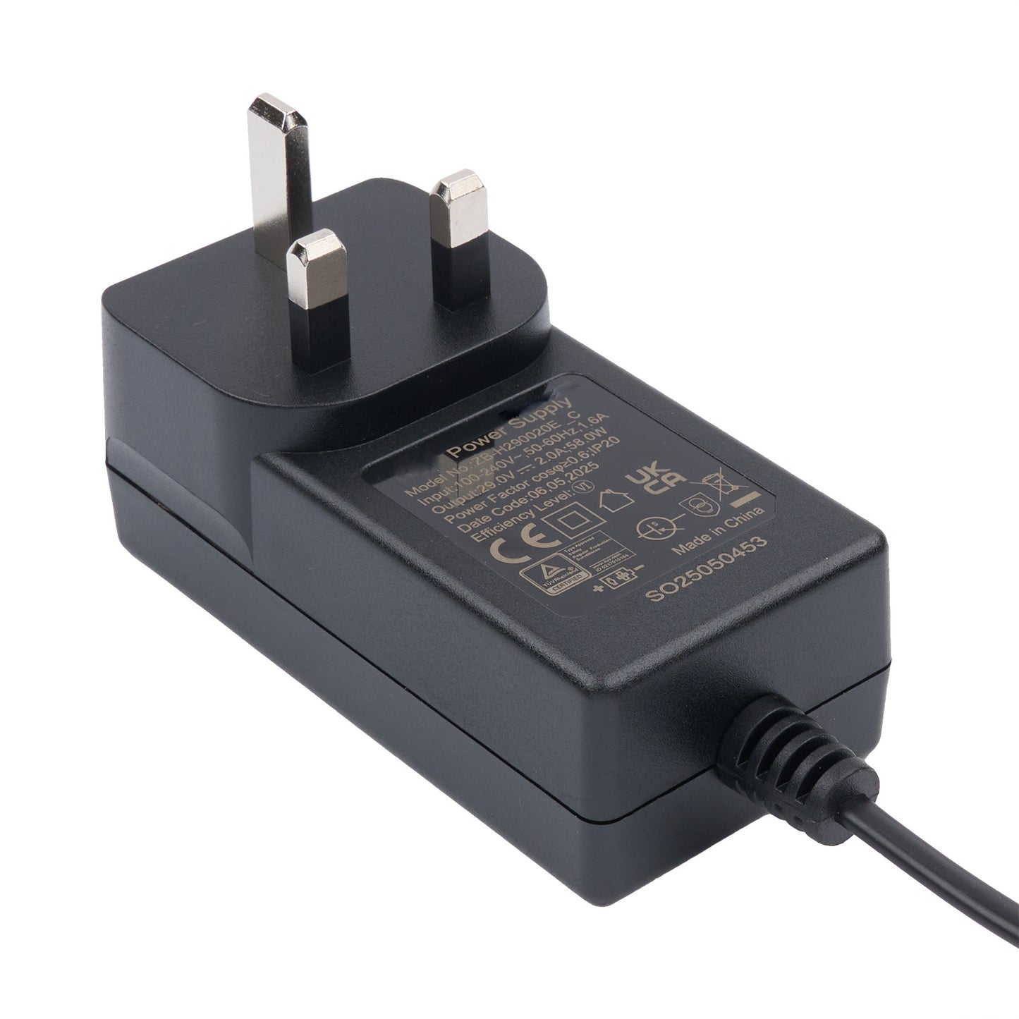 90° Trapezoidal Female Plug Power Adapter with British AC Plug for Recliner Lift Chair 29V 2A