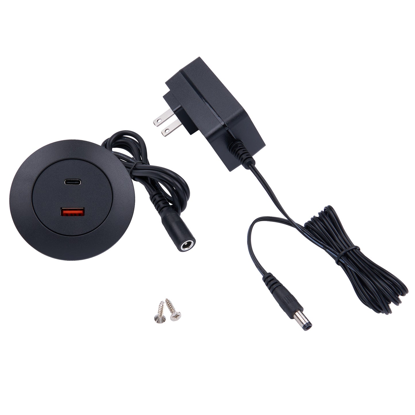 Round Furniture USB Charger (Type-A + Type-C) ϕ 68mm 20W PD 3.0 Fast Charging with Power Adapter