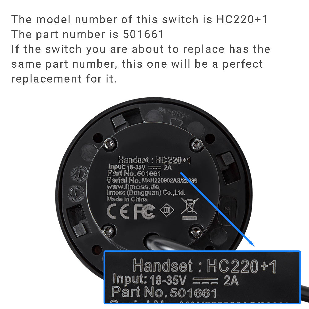 Limoss 501661 HC220+1 2 Button Switch for Recliner or Lift Chair