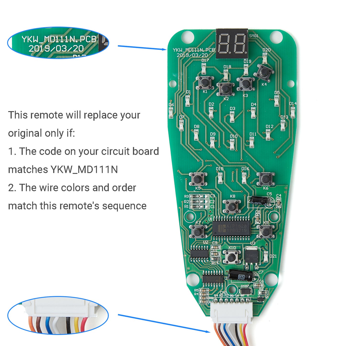 YKW_MD111N Heat & Vibration Hand Controller for Recliner 6 Button 8 Pin 520H17D1A1 Compatible