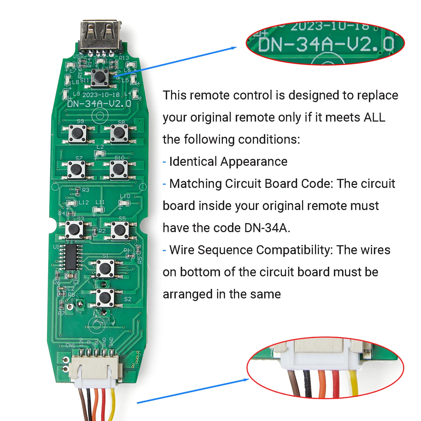 DN-34A 9 Button Recliner Remote Controller for Heat Vibration and Up/Down