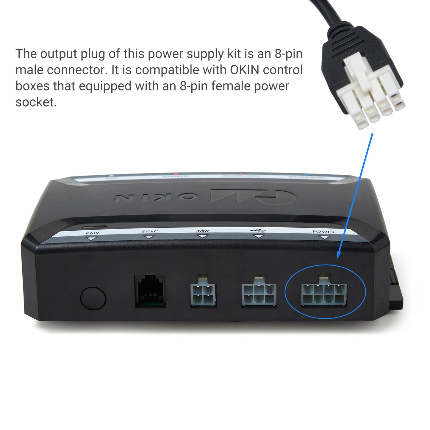 8-Pin Power Supply Kit for Adjustable Bases Compatible with OKIN