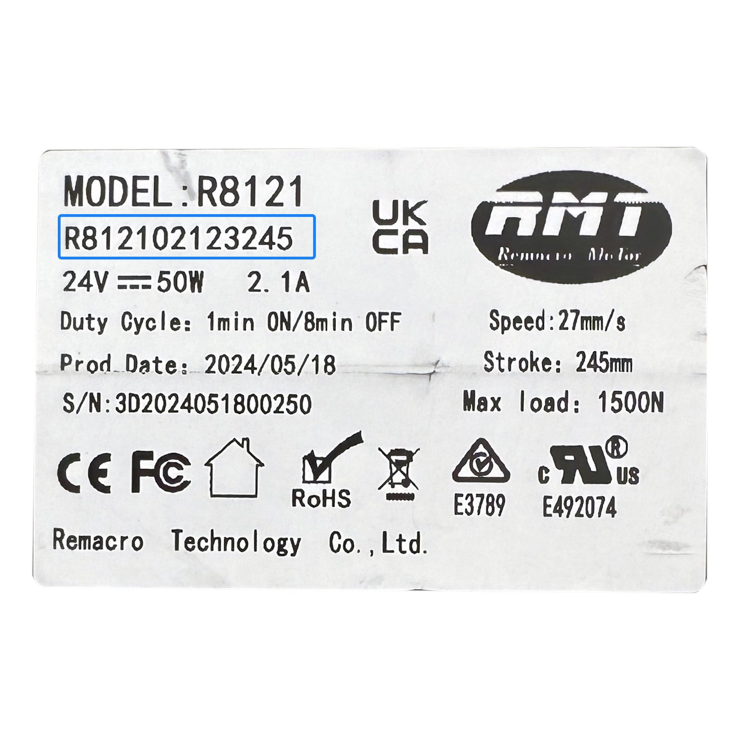 RMT R812102123245 Linear Actuator for Recliner/Lift Chair