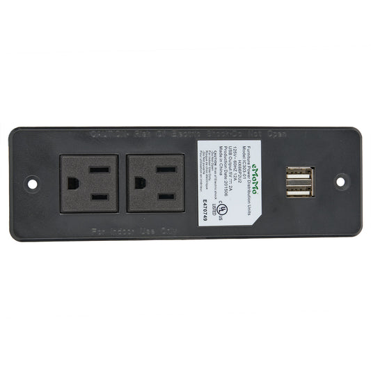 eMoMo IC303-01 HX66P2U2 Furniture Power Distribution Unit Embedded Power Strip with 2 Outlets & 2 USB Ports
