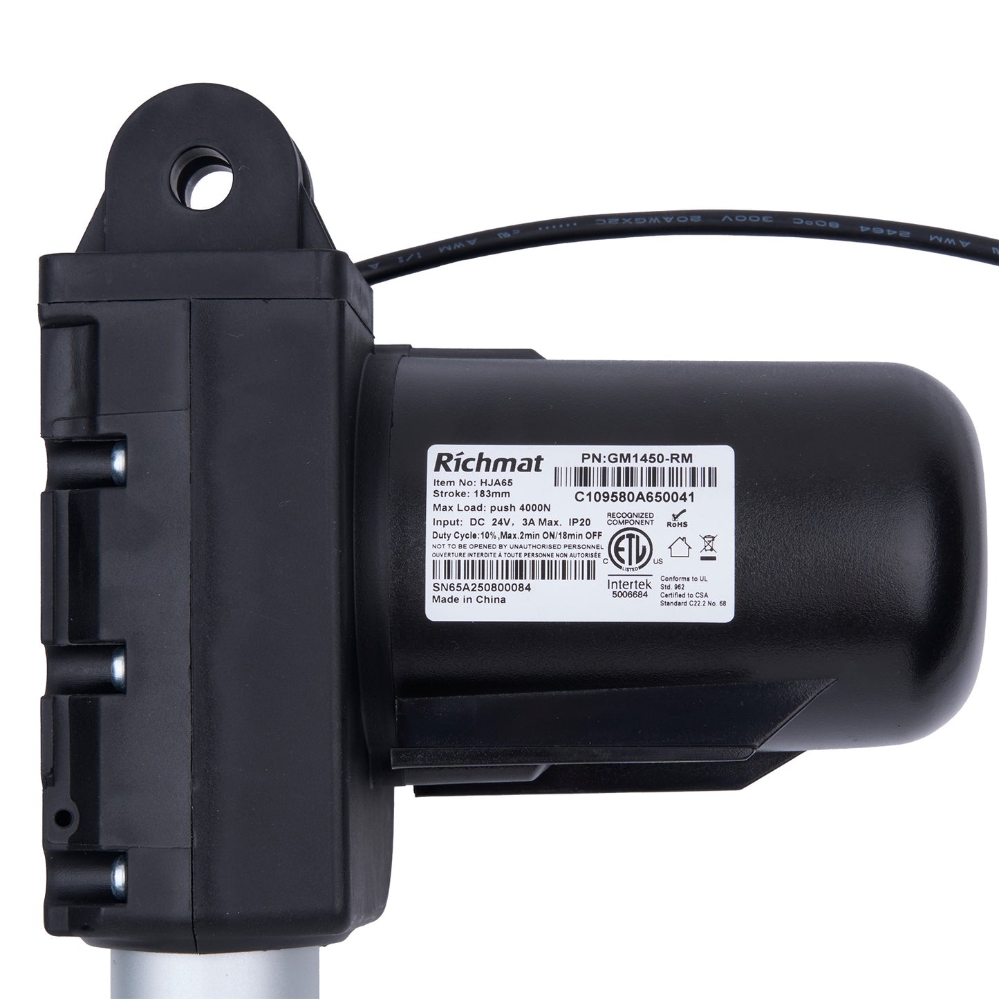 Richmat HJA65 GM1450-RM Linear Actuator - Stroke 183mm