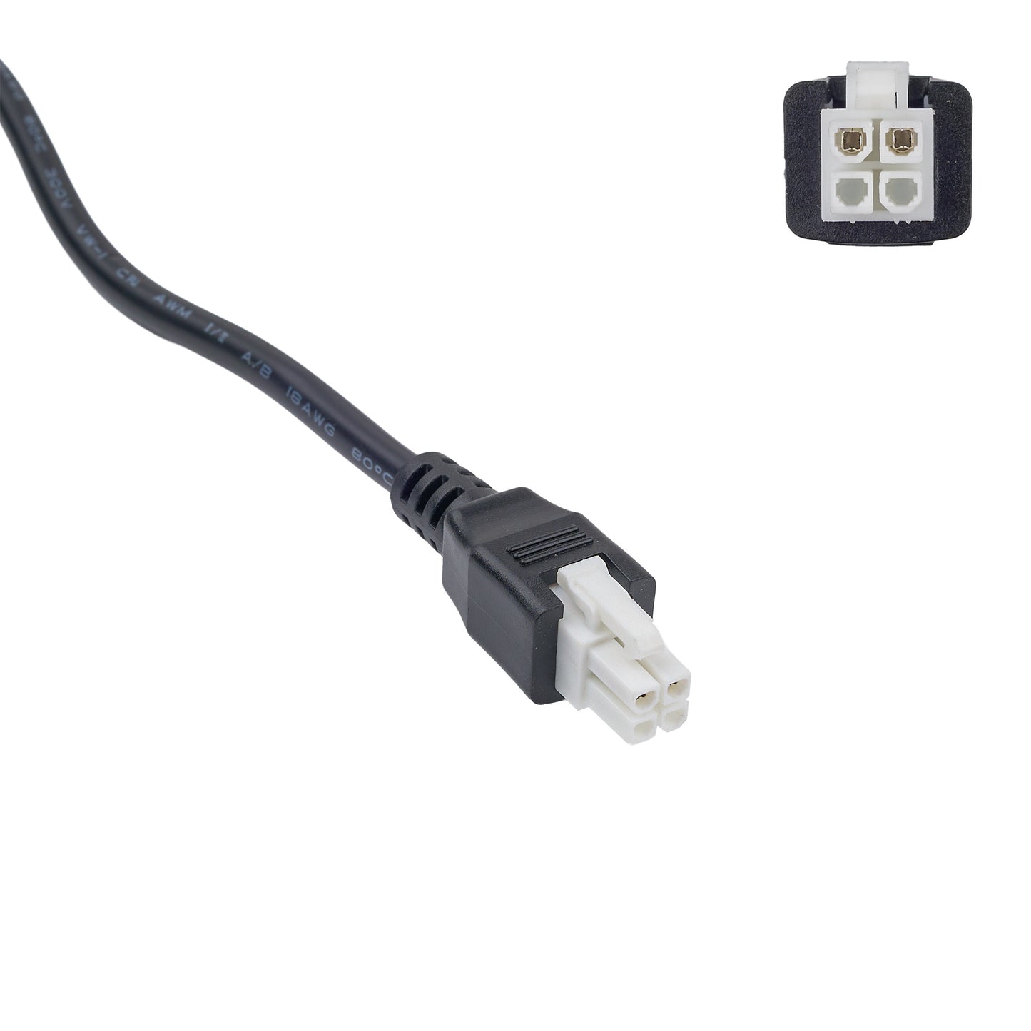 Electrical cable with plug and socket on a white background