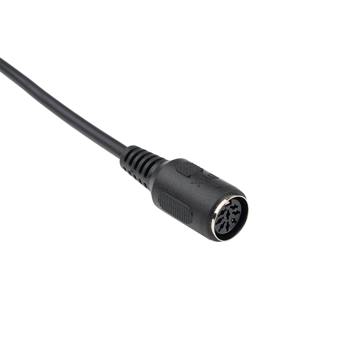 Black connector cable on a white background