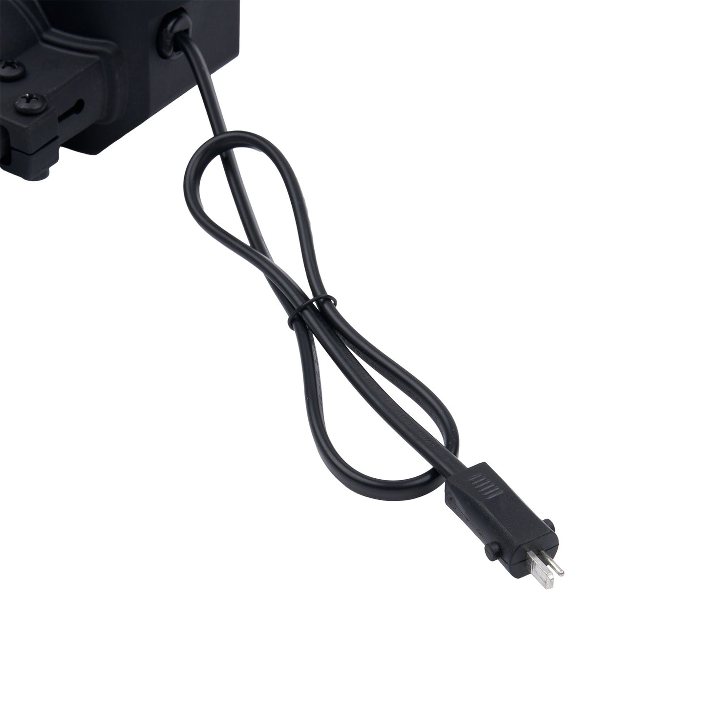 Black power cord with plug on a white background