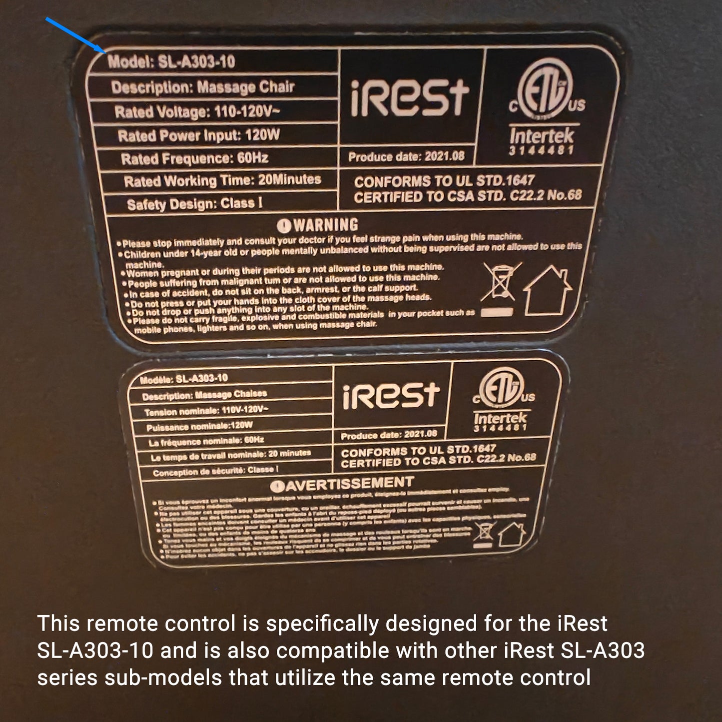Remote Controller for iRest SL-A303-10 Massage Chair