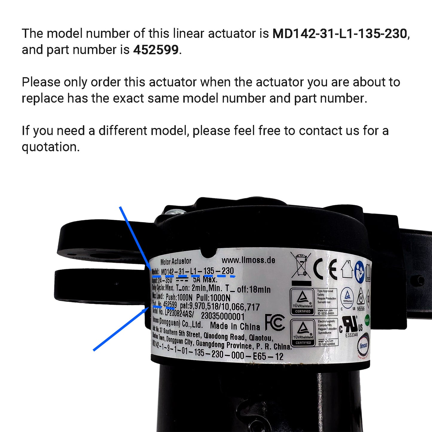 Limoss 452599 MD142-31-L1-135-230 Motor Actuator