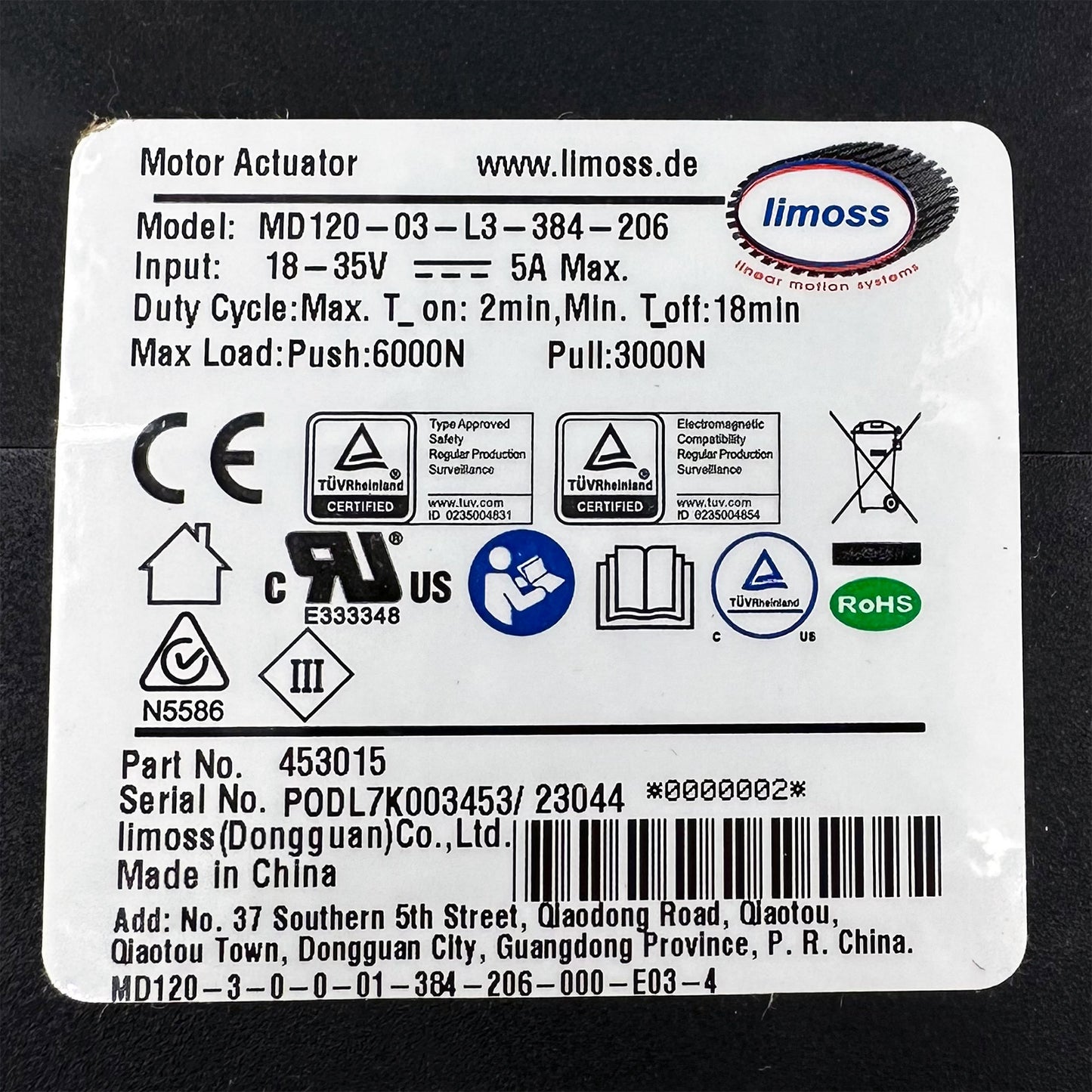 Limoss 453015 MD120-03-L3-384-206 Linear Actuator for Recliner/Lift Chair