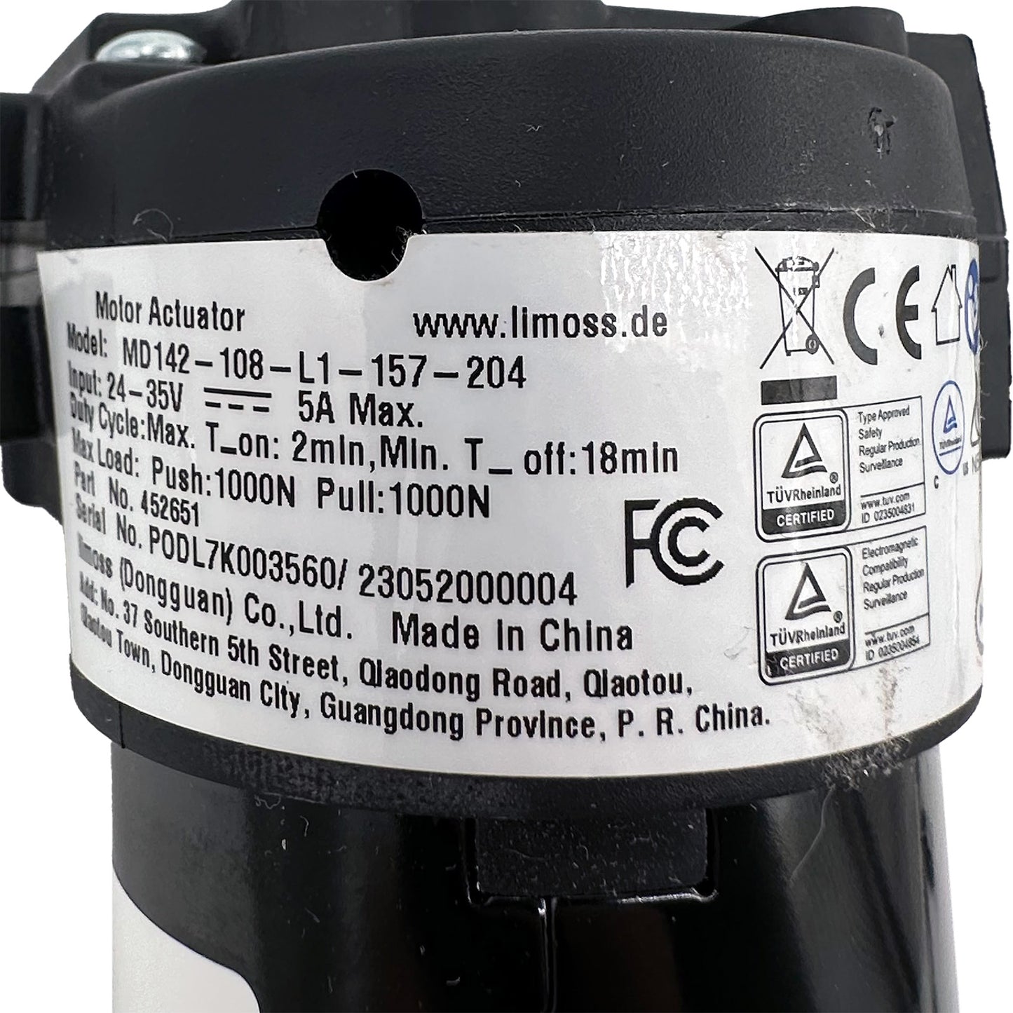 Limoss 452651 MD142-108-L1-157-204 Linear Actuator for Recliner/Lift Chair