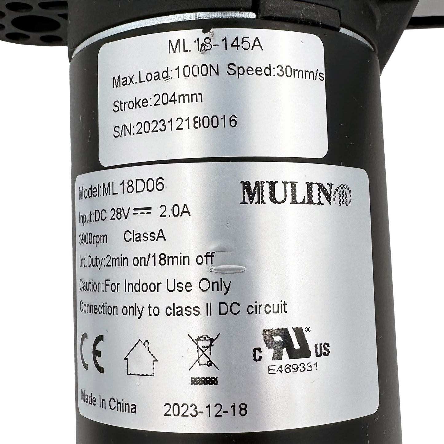 MULIN ML18-145A Linear Actuator for Recliner/Lift Chair