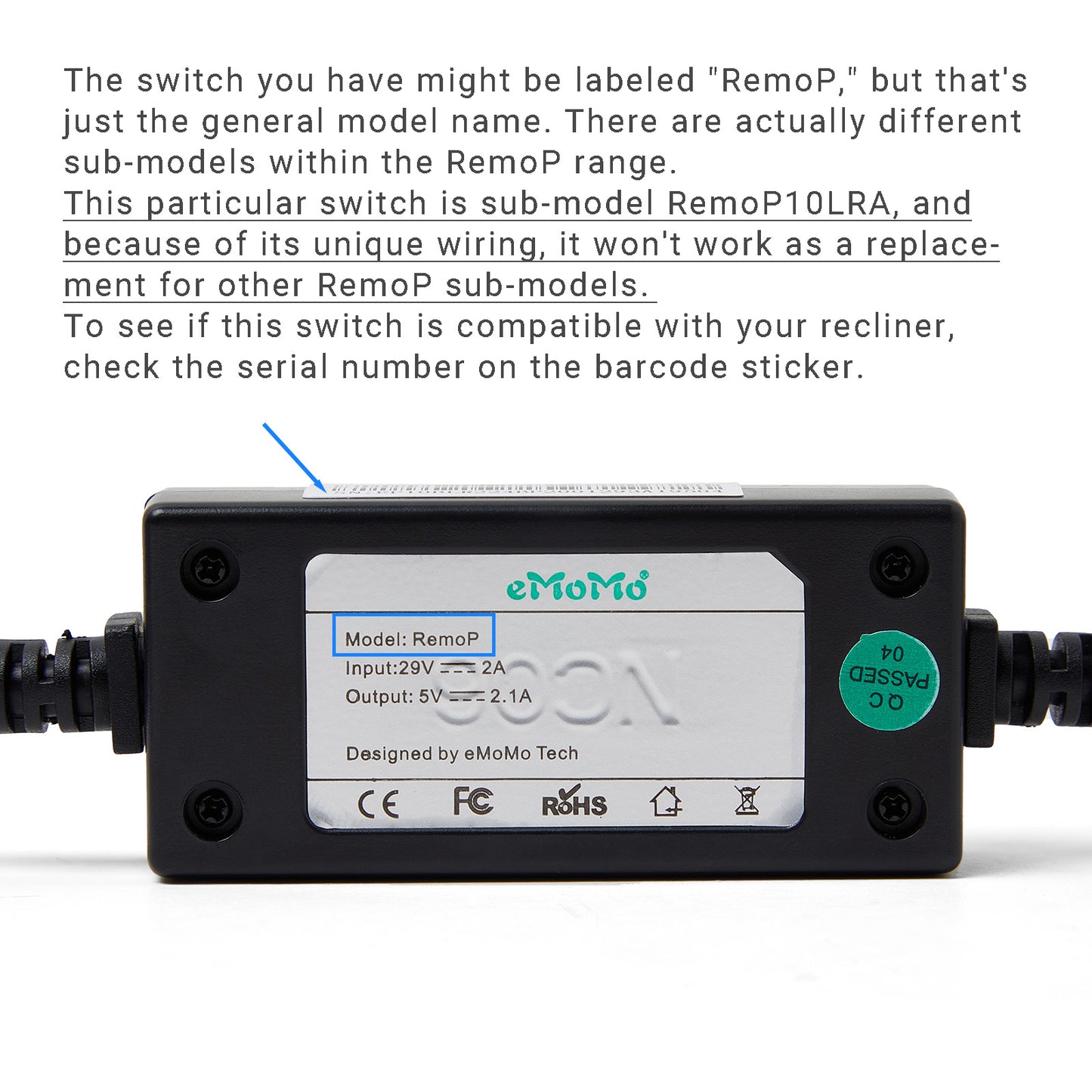 eMoMo RemoP10LRA 2 Button Fixed Switch with USB Charging Port