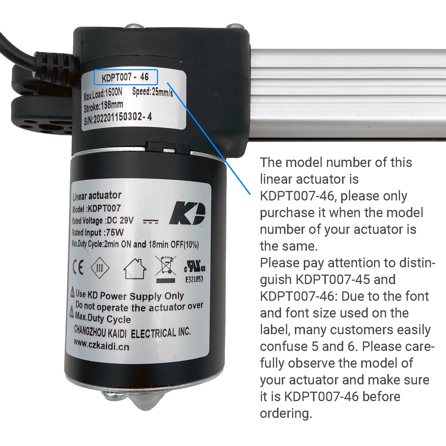 Kaidi KDPT007-46 Linear Actuator Motor Assembly for Recliner or Lift Chair
