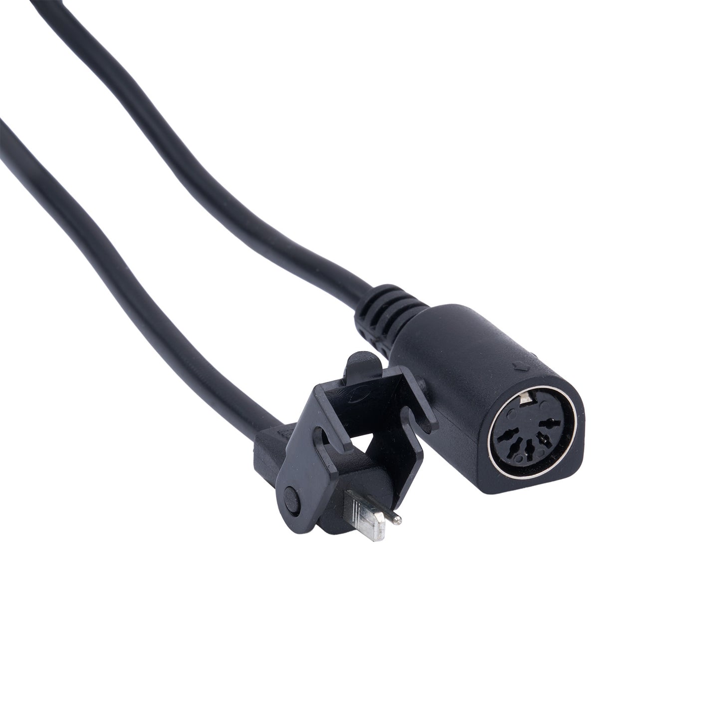 Black cable with XLR and USB connectors on a white background