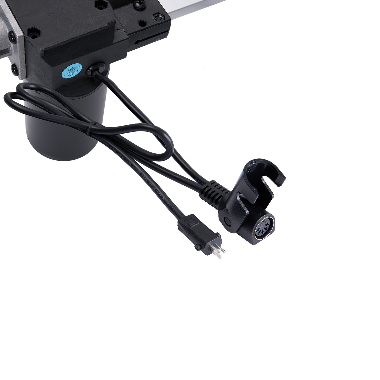 Black power cable with connectors on a white background