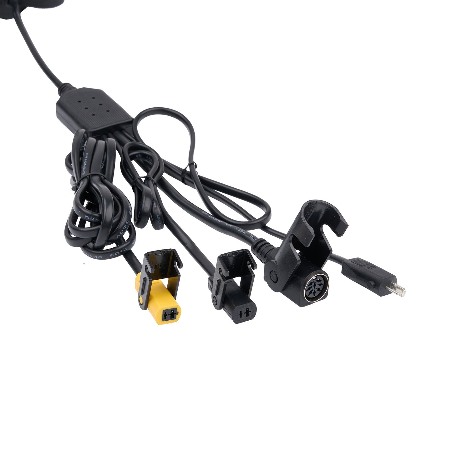Set of car mount and cable accessories on a white background