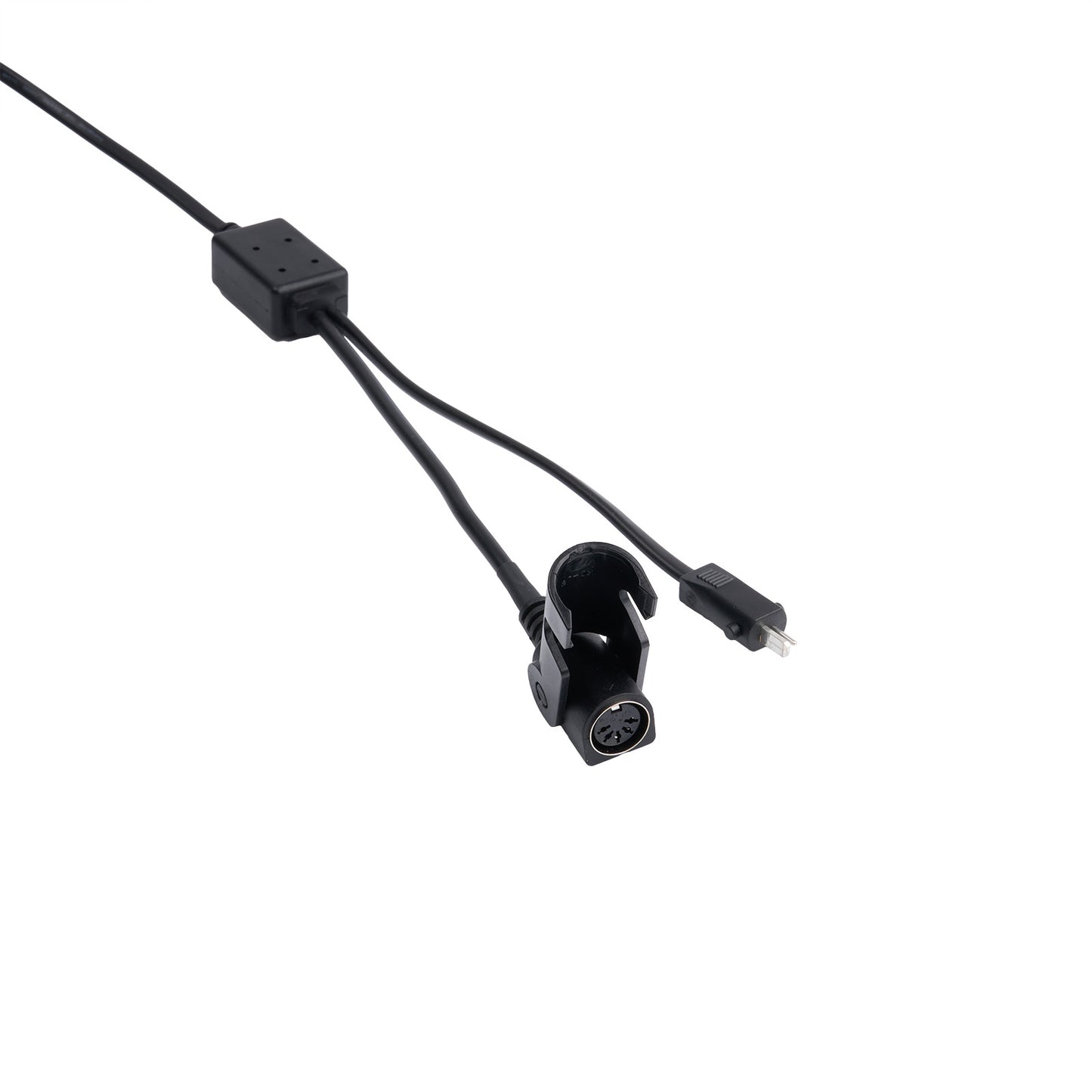 Black cable with connectors on a white background