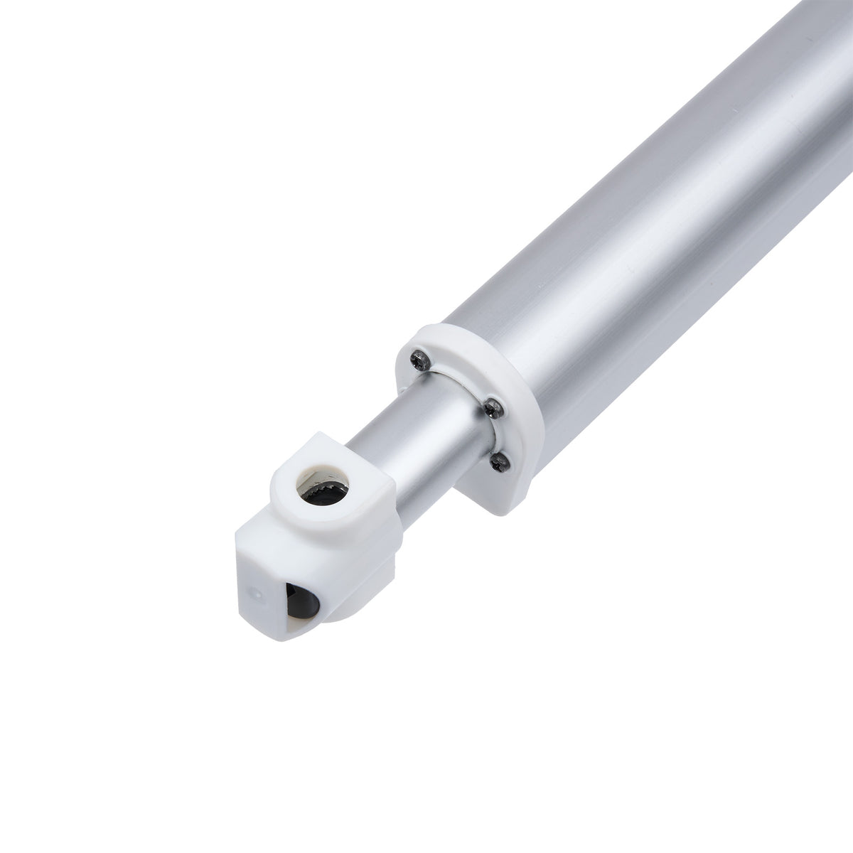 Metallic cylindrical component on a white background
