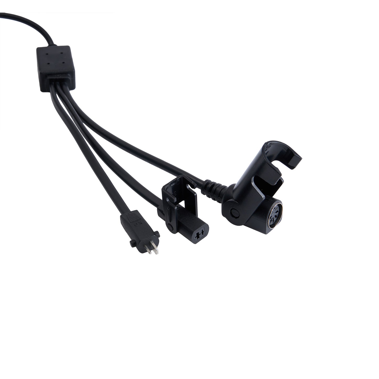 Black cable with connectors on a white background
