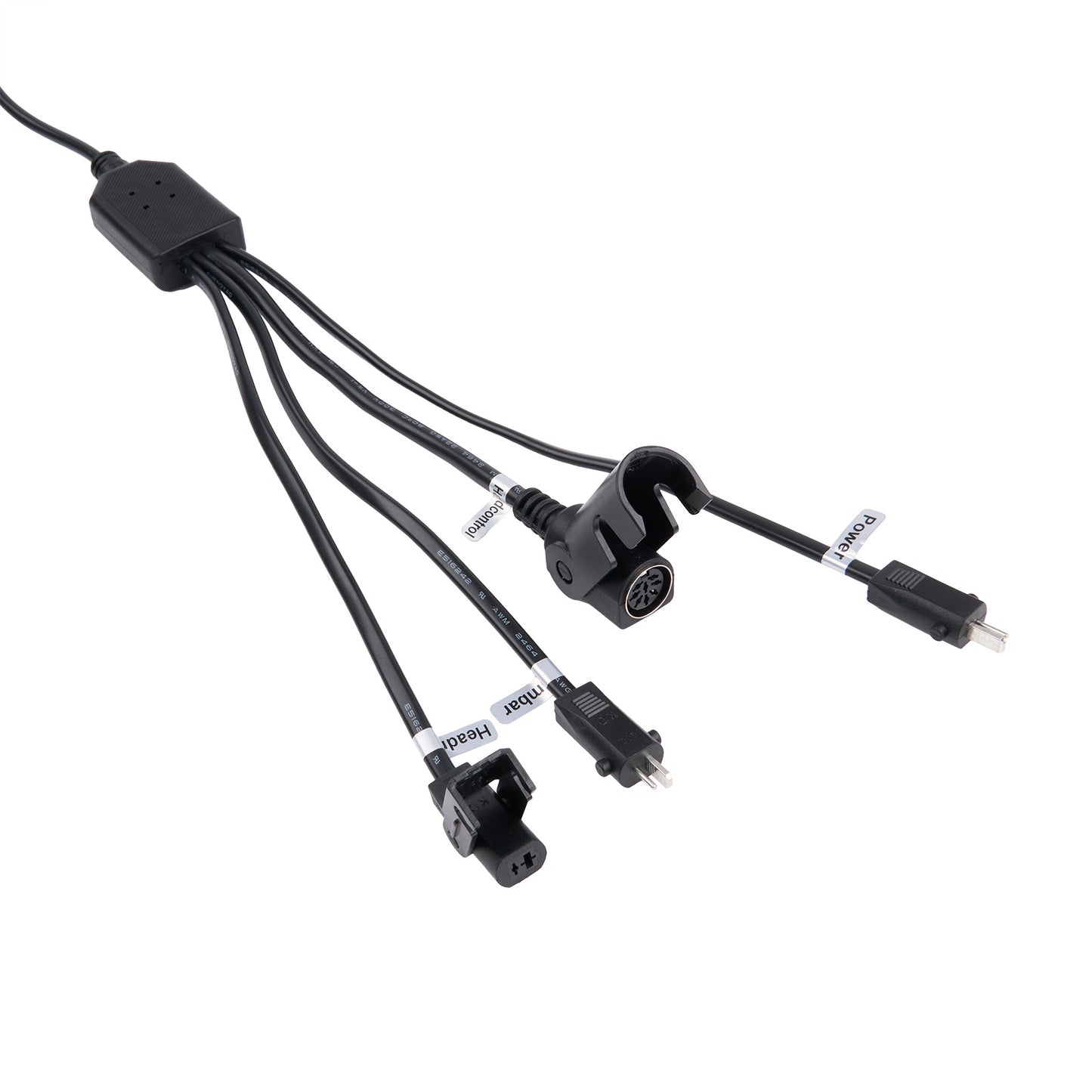 Black wiring harness with connectors on a white background