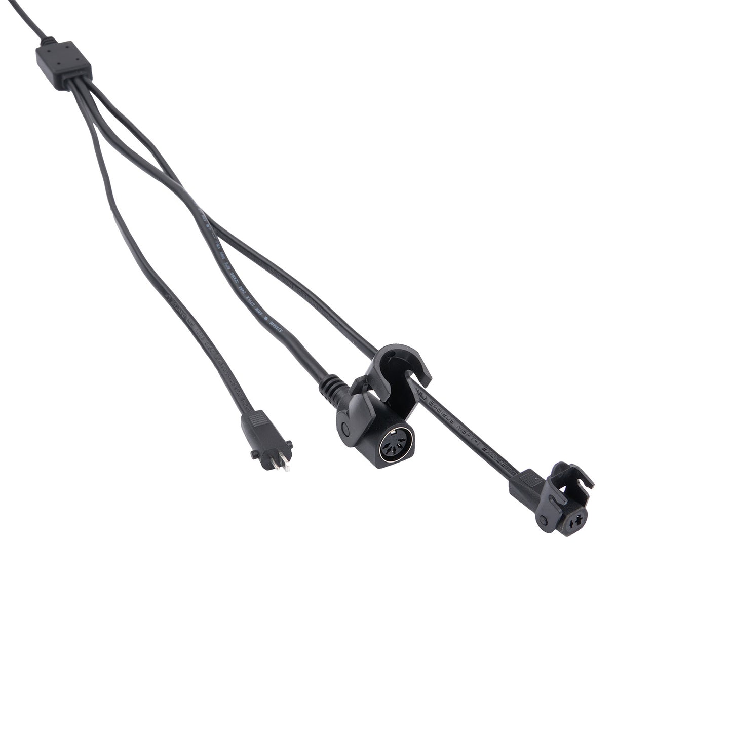 Black cable with connectors on a white background