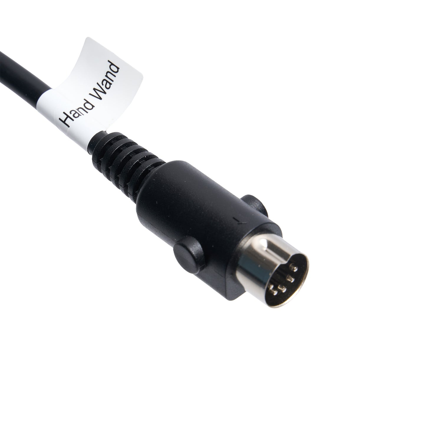Black electronic cable with a labeled 'Hand Wand' on a white background
