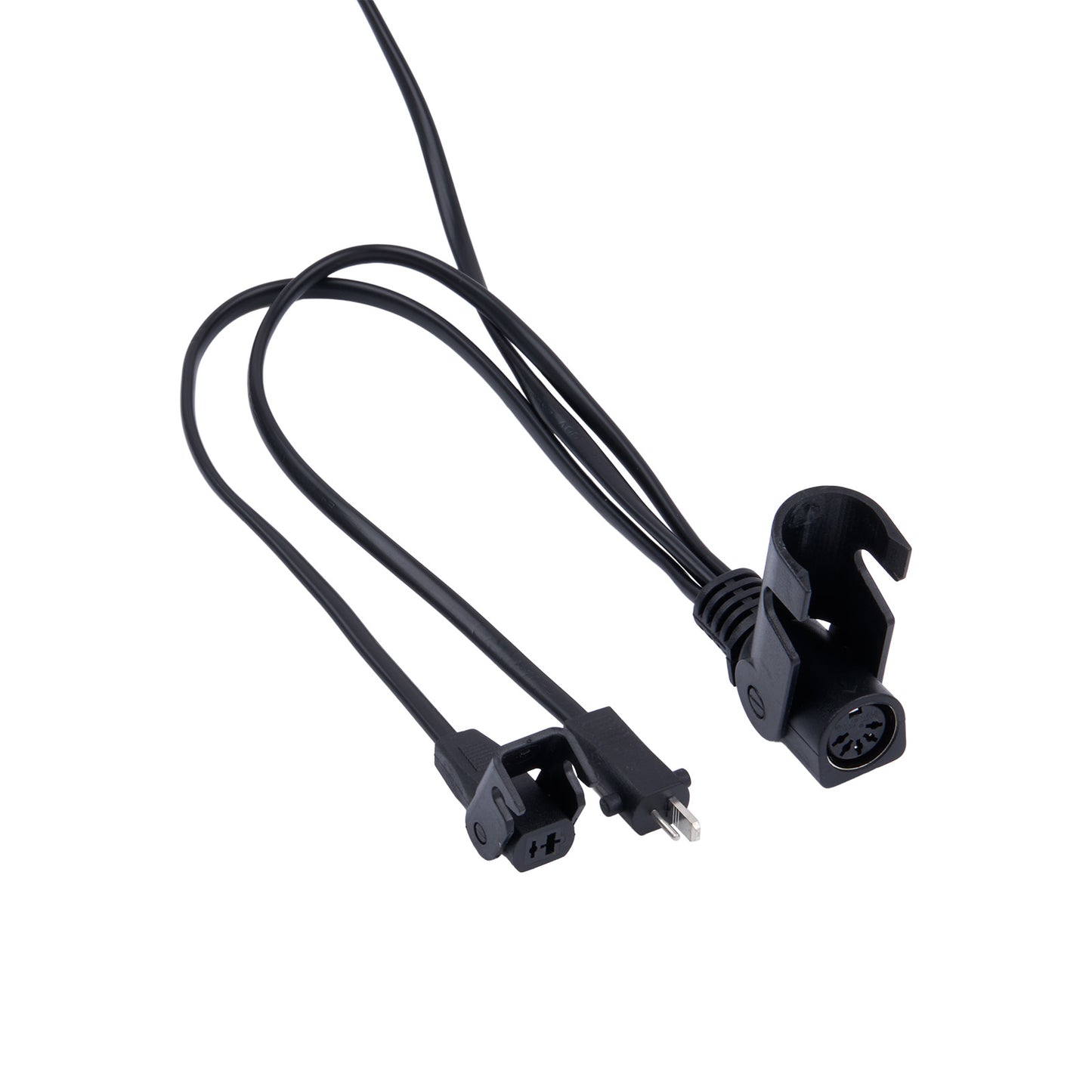 Black power cable with plug on a white background