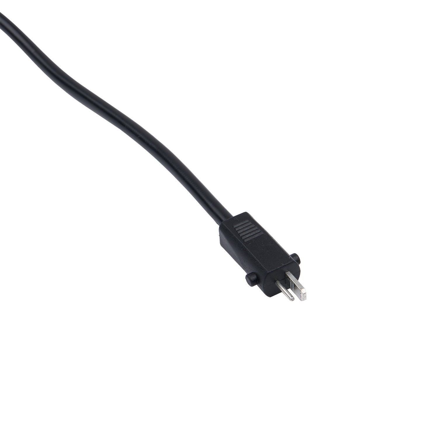 Black power cord with plug on a white background