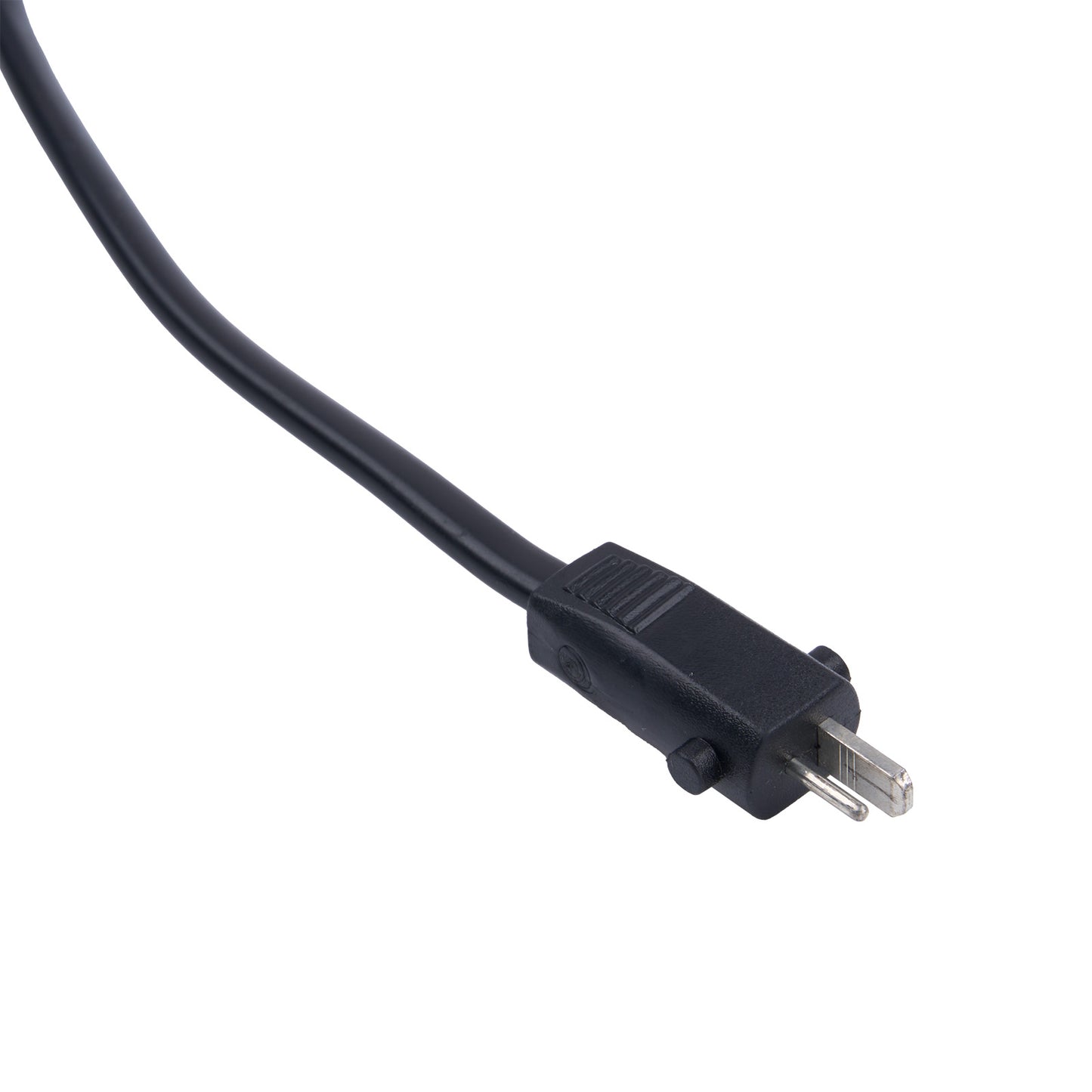 Black electrical plug on a white background