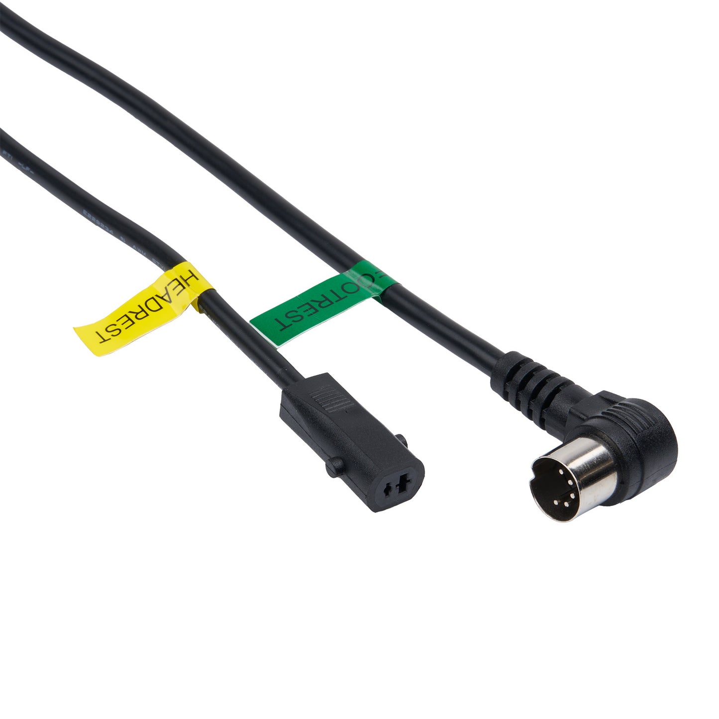 Black cable with connectors on a white background