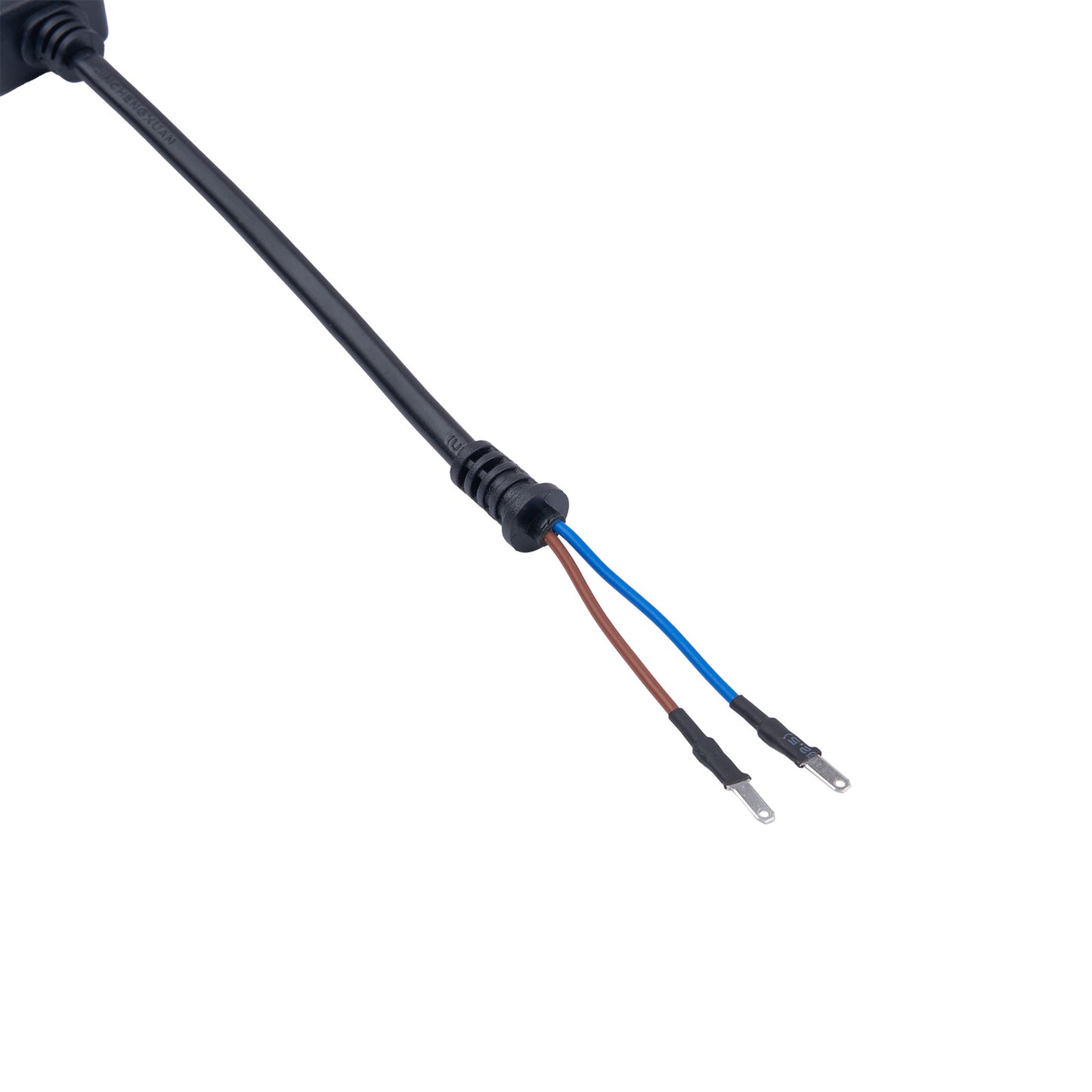 Wiring harness with blue and brown wires on a white background