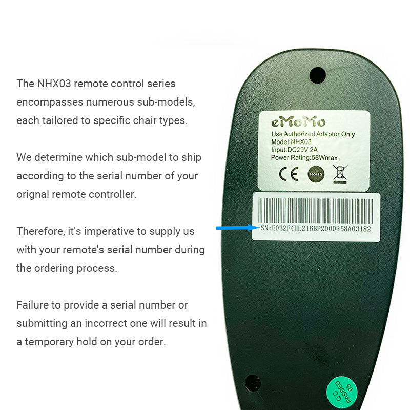 eMoMo NHX03 Massage Remote Controller for Power Recliner or Lift Chair