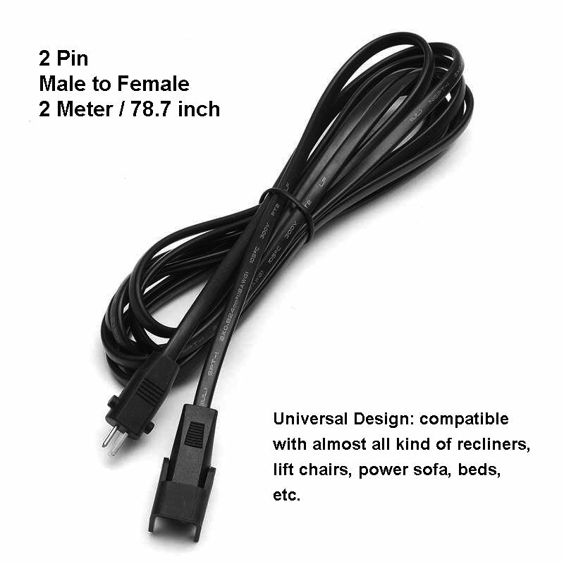 78.7'' 2 Pin Power Extension Cable for Power Recliner - Transformer to Motor