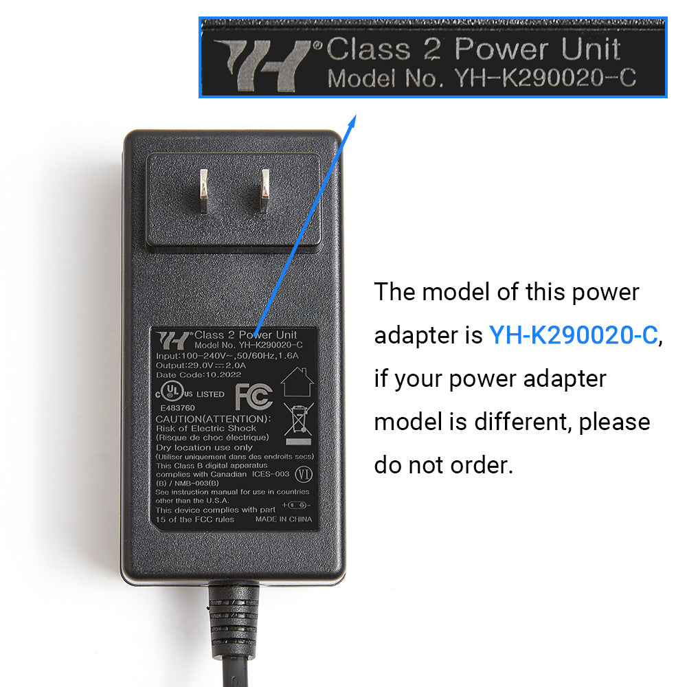 29V 2A Power adapter with 90° 2-pin Female Connector for Power Recliner AC/DC Transformer for Lift Chair YH-K290020-C