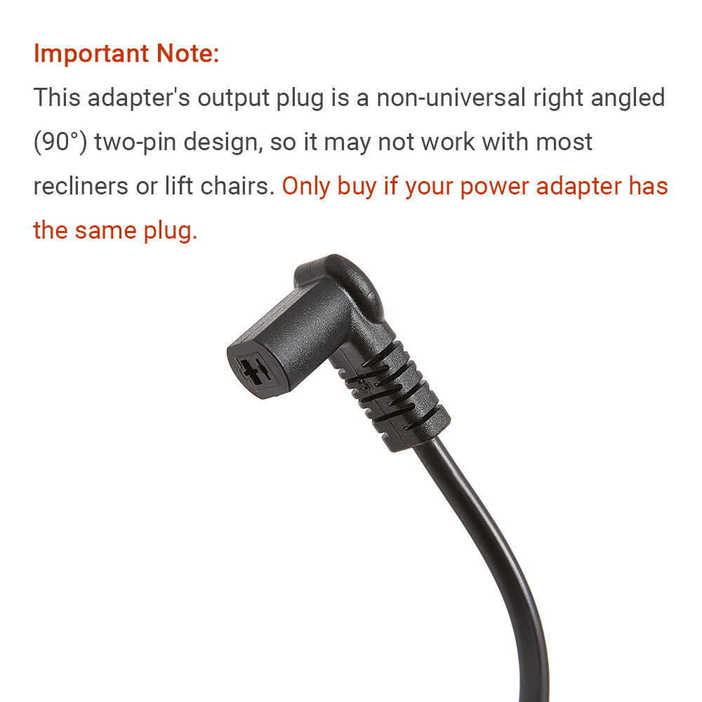 29V 2A Power adapter with 90° 2-pin Female Connector for Power Recliner AC/DC Transformer for Lift Chair YH-K290020-C