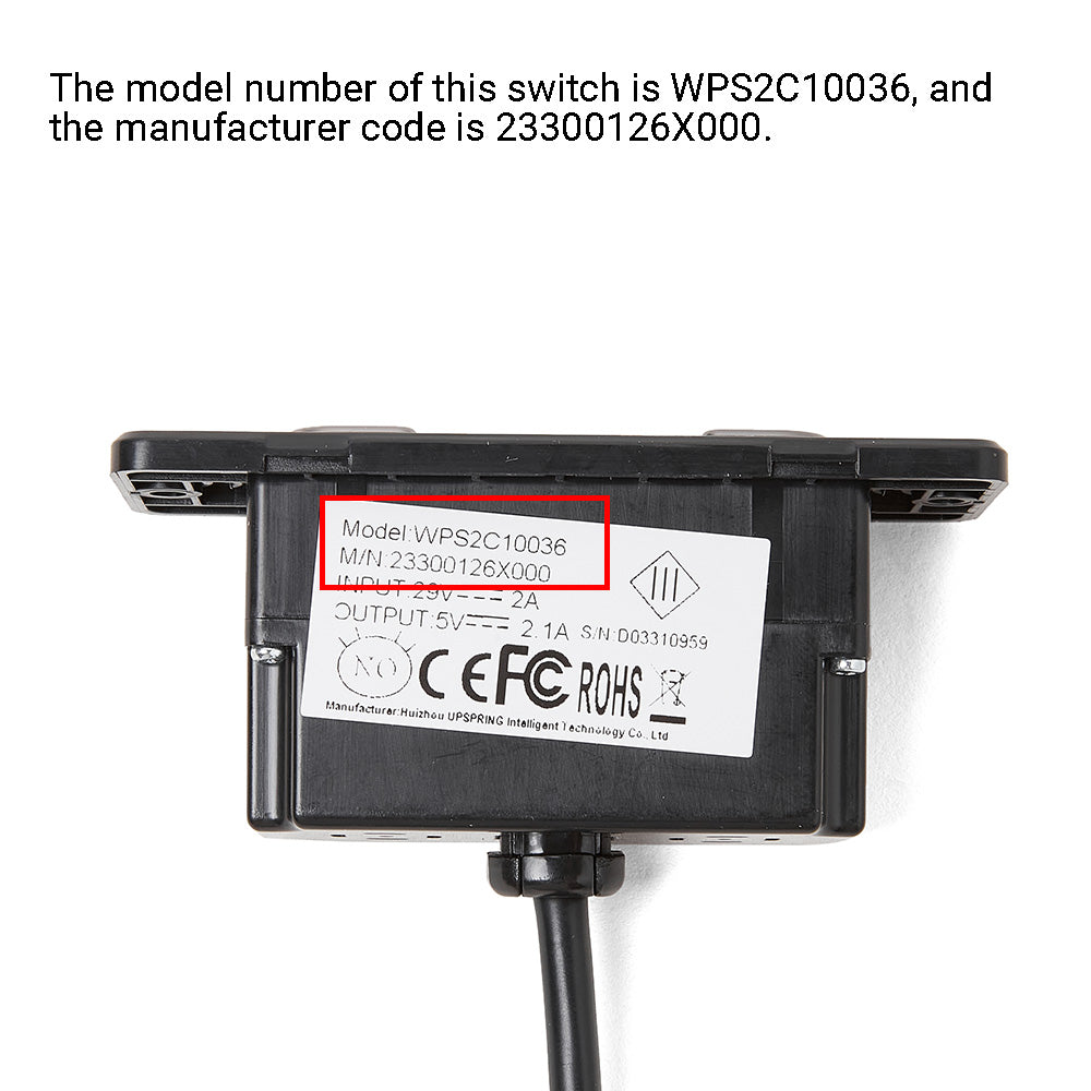 RMT WPS2C10036 2 button Switch W/ USB Backlit for Recliner/Lift Chair