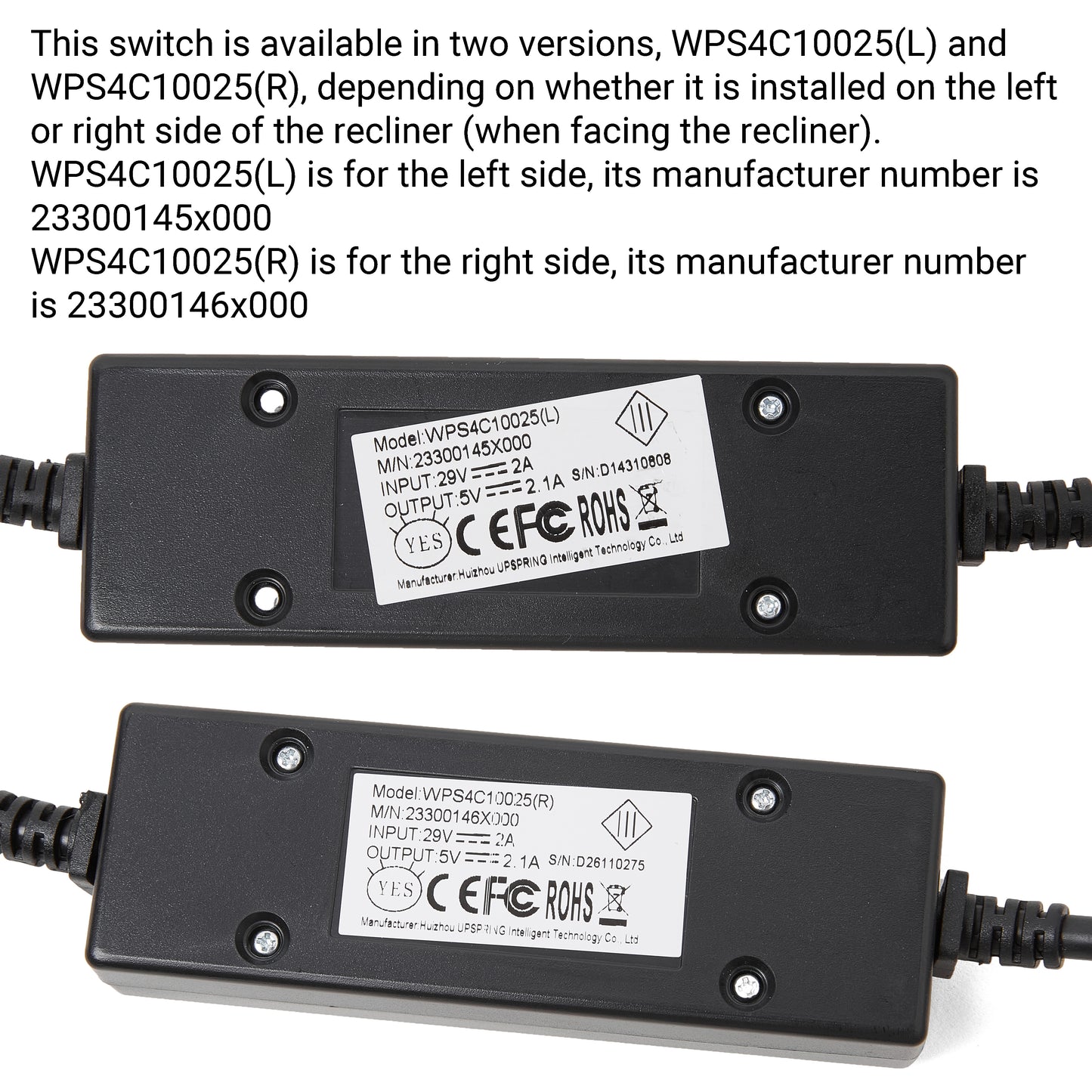 RMT WPS4C10025 4 button Switch W/ USB Backlit for Recliner Lift Chair