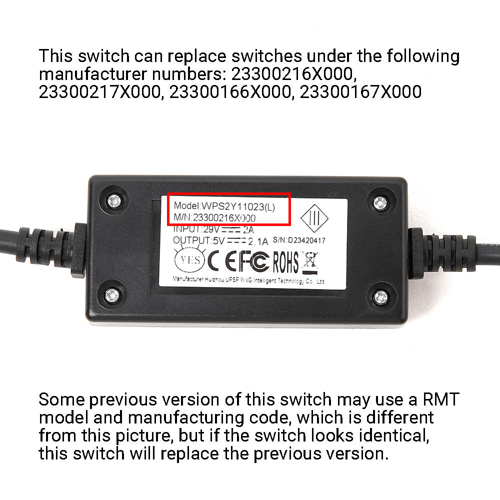 RMT 23300216X000 Round 2 Button 5 Pin Switch W/ USB & Backlit for Recliner Lift Chair