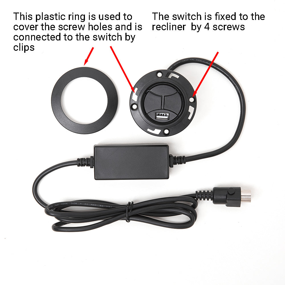RMT 23300216X000 Round 2 Button 5 Pin Switch W/ USB & Backlit for Recliner Lift Chair