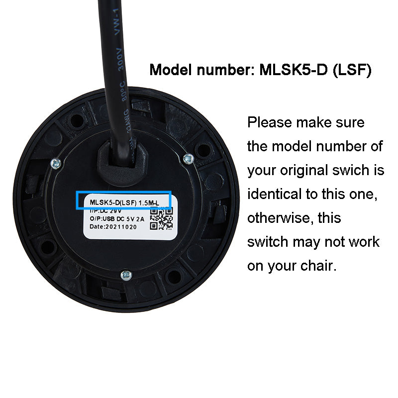 MLSK5-D (LSF) 2 Button Switch for Recliner Lift Chair 5 Pin with USB & Backlit