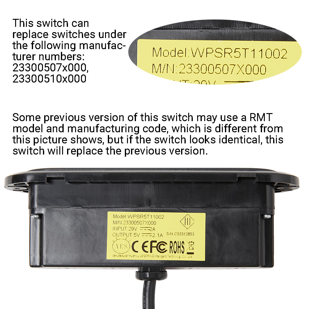 RMT 23300507X000 Recliner Switch 5 button W/ USB Backlit R22231010184/WPSR5T11002