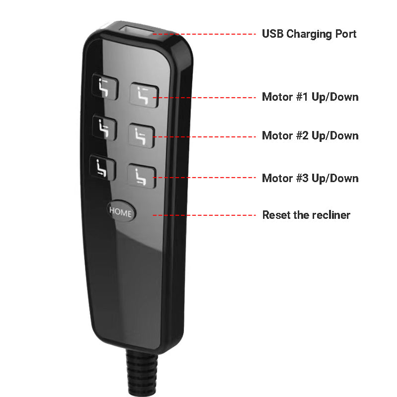 8 Pin Remote Controller Suitable for 3 Motors Recliner Lift Chair - with USB