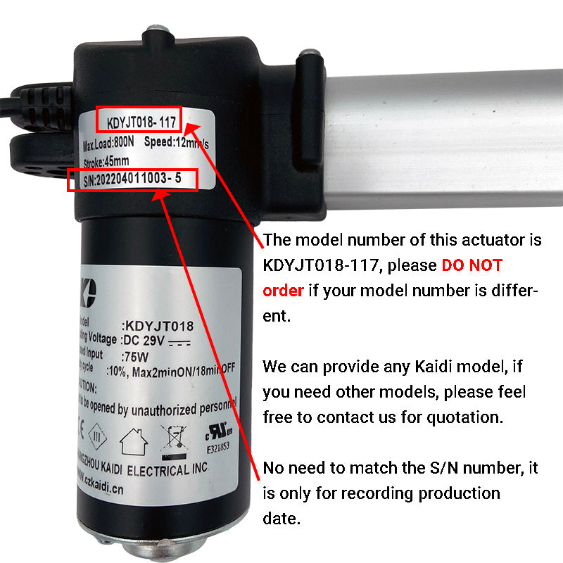 Kaidi KDYJT018-117 Linear Actuator Motor Assembly